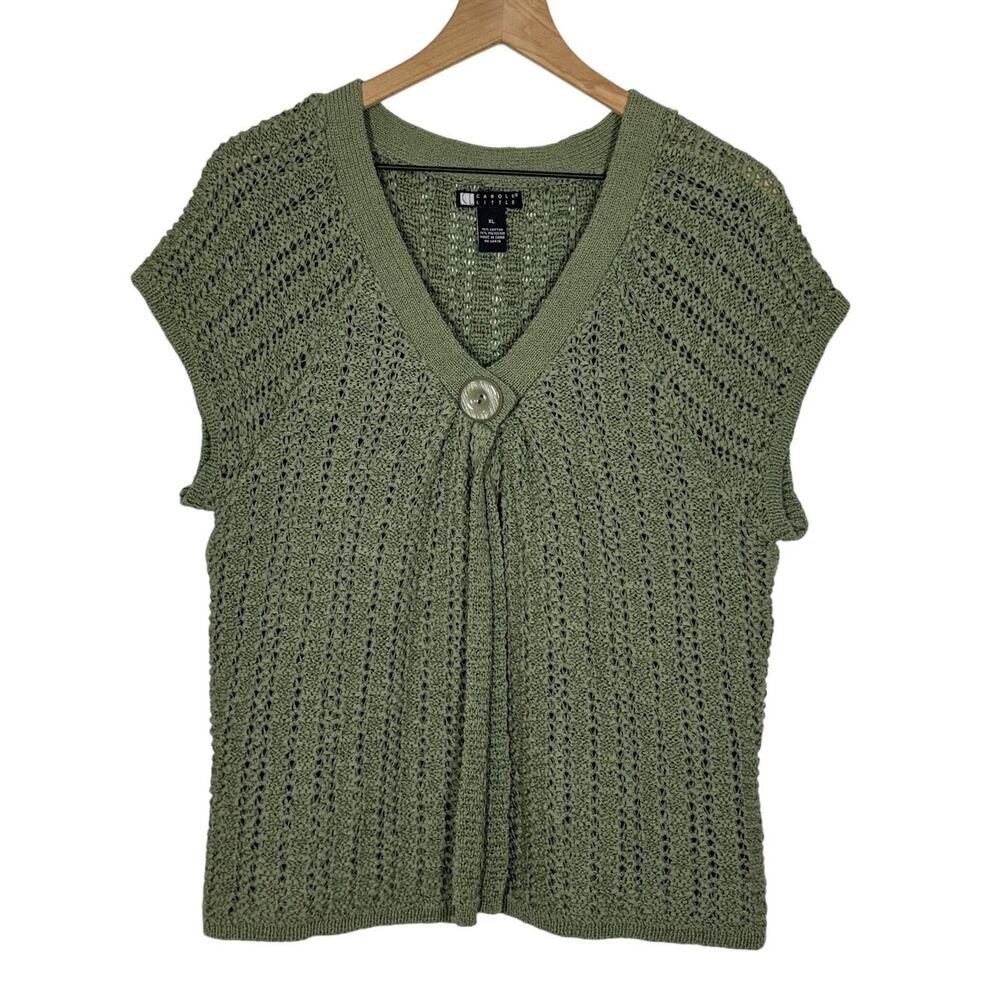 Carole Little Cardigan Sweater Womens XL Green Boho Cottagecore Fairy Goblin Y2K